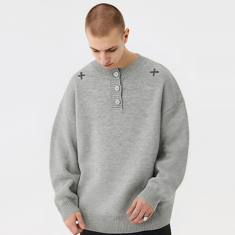 STA潮牌亨利领慵懒毛衣针织衫男