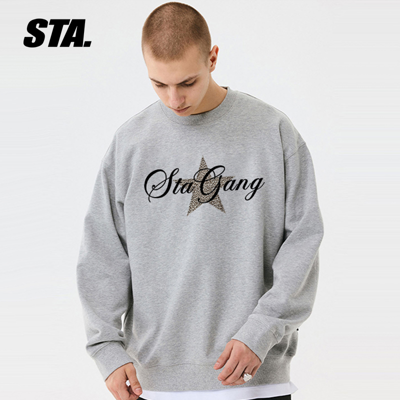 STA复古高街无帽圆领长袖卫衣男