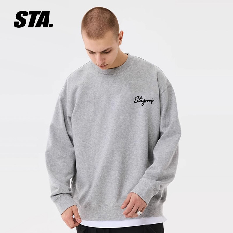 STA圆领卫衣秋冬基础灰色无帽男