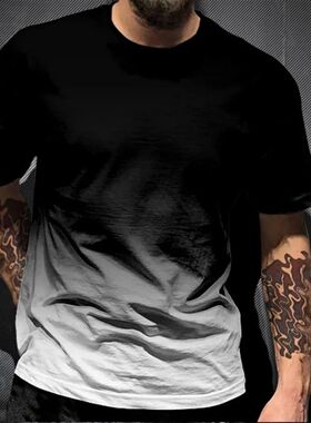 渐变色印花大码上衣 Gradient printed plus size round neck top