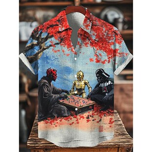 Printed Men Sleeve 衬衫 Shirt Short Lapel 3D印花翻领短袖