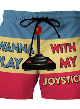 Beach 3D print lace up straight shorts沙滩3D印花系带直筒短裤