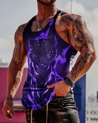 休闲3D动物圆领无袖背心