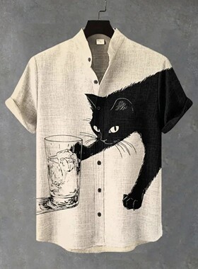 3D立领短袖衬衫男Men's 3D stand up collar short sleeved shirt