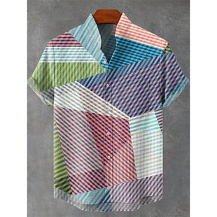 printed men shirt 短袖 top art 男3D lapel 3d印花翻领艺术衬衫