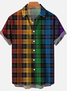 Simple 3D plaid loose lapel shirt   简约3D格子宽松翻领衬衫