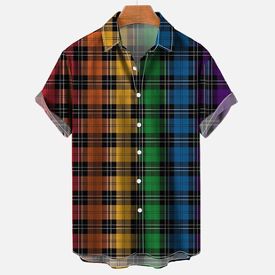 Simple 3D plaid loose lapel shirt   简约3D格子宽松翻领衬衫