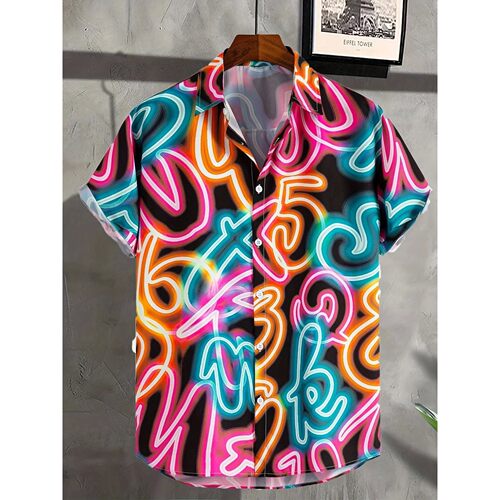 3D印花大码炫彩短袖衬衫3DPrinted Colorful Short-Sleeved Shirt