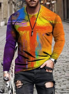 Letter print round neck slim casual men's printed T-shirt