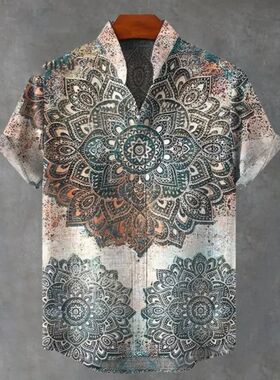3D印花男士翻领短袖衬衫 3D printed collar short sleeved shirt