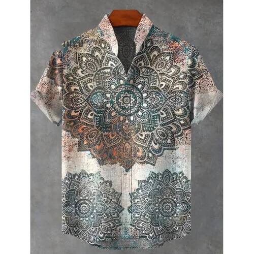 3D印花男士翻领短袖衬衫 3D printed collar short sleeved shirt