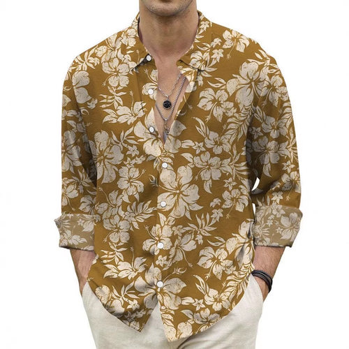 男士3D印花宽松长袖免烫衬衫