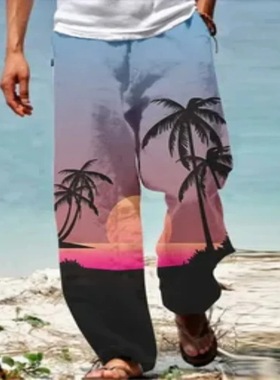 男士3D印花休闲阔腿长裤不易变形