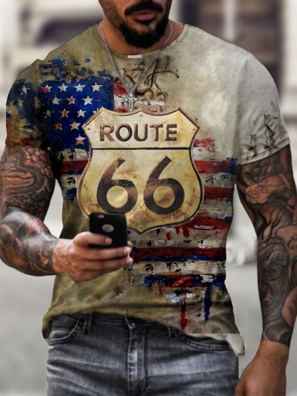 New Route 66 3D Printed Casual 3DT Shirt   公路3D印花休闲T恤 男装 T恤 原图主图