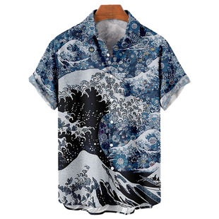 plus size lapel Casual 休闲3D海浪大码 wave shirt 翻领衬衣