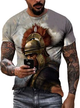 3D printed round neck short sleeved top 3D印花男圆领短袖上衣