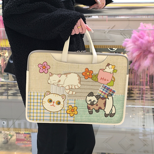 可爱的笔记本电脑包手提女14寸适用联想小新pro16.1寸可斜挎保护套华为matebook15.6寸苹果macpro13.3寸防摔