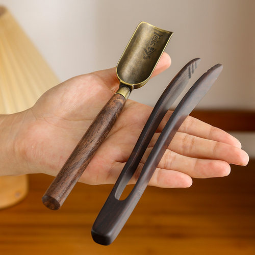 万斯坚茶叶夹黑檀木合金茶勺