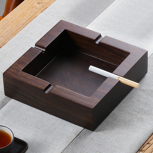 黑檀实木带盖烟灰缸复古客厅定制