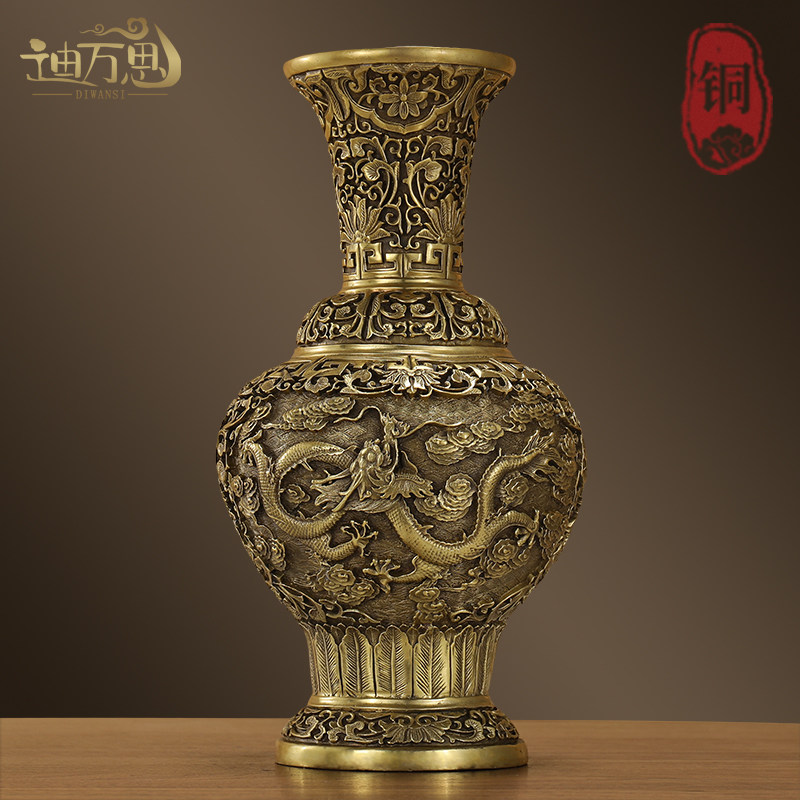 铜双龙花瓶摆件招财聚财花瓶家居客厅摆设办公室酒柜装饰工艺品