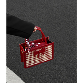 红色结婚包包新娘包女2025新款 时尚 千鸟格手提斜挎包小众高级婚礼