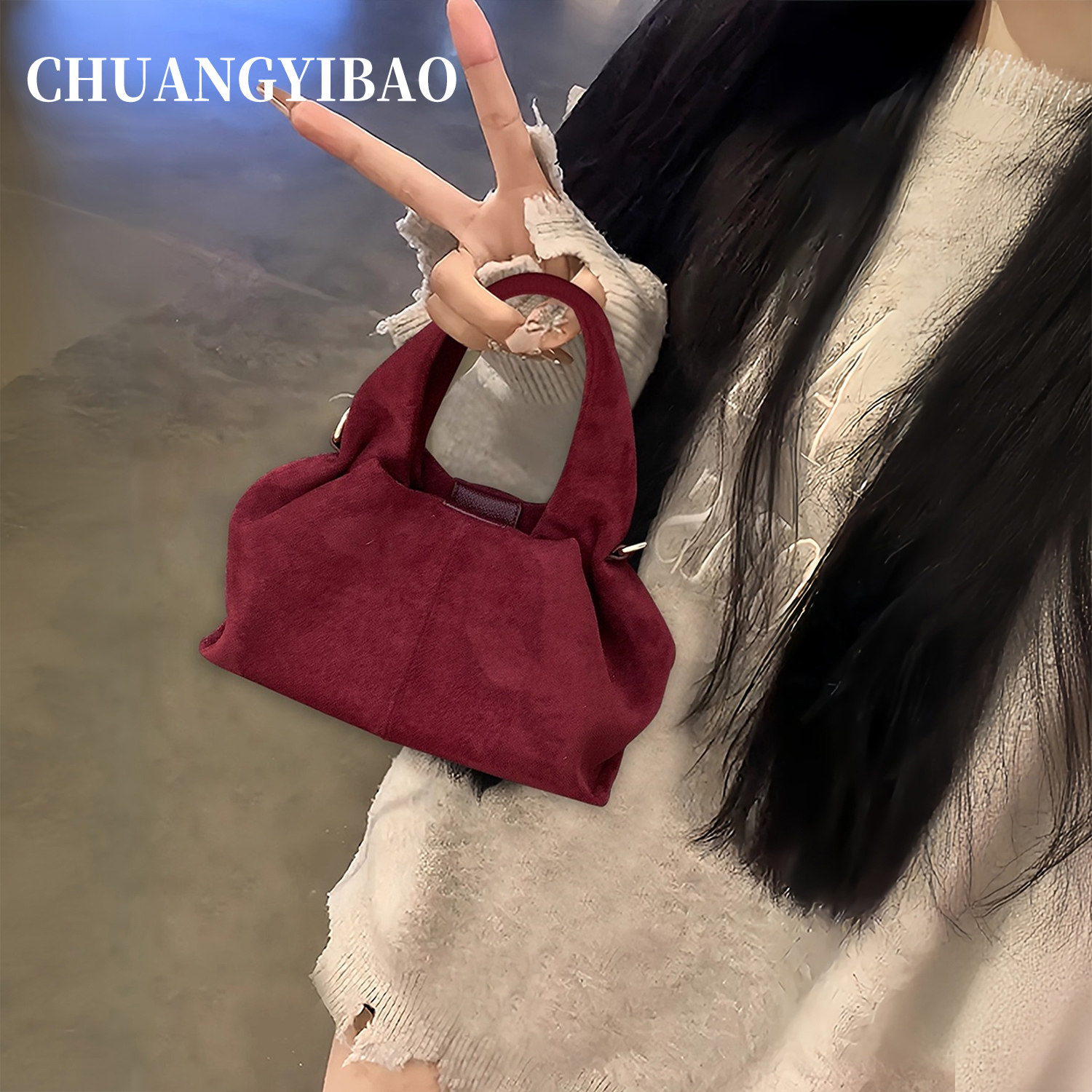 麂皮手提斜挎包包女式2025新款轻奢小众高级感红色婚包女新娘日常,箱包皮具/热销女包/男包,单肩包,淘宝优惠券,粉丝福利购,淘宝优惠卷