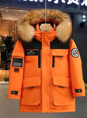 TXH儿童羽绒服男女童同款2025中长款新款冬中大童加厚洋气带毛领