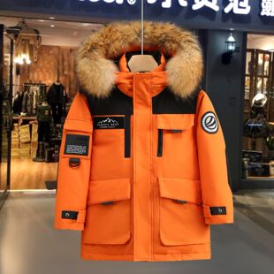 TXH儿童羽绒服男女童同款2025中长款新款冬中大童加厚洋气带毛领