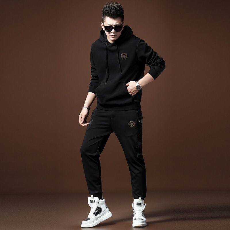 欧货男士卫衣男秋款烫钻休闲套装男士潮牌时尚长裤连帽两件套装男,男装,休闲运动套装,淘宝优惠券,粉丝福利购,淘宝优惠卷