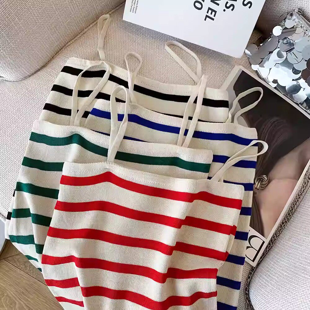 小众外穿辣妹别致独特吊带可调节条纹针织吊带背心女内搭夏季性感