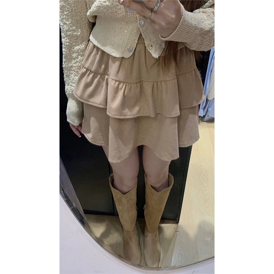 小个子高腰灯芯绒A字显瘦半身裙