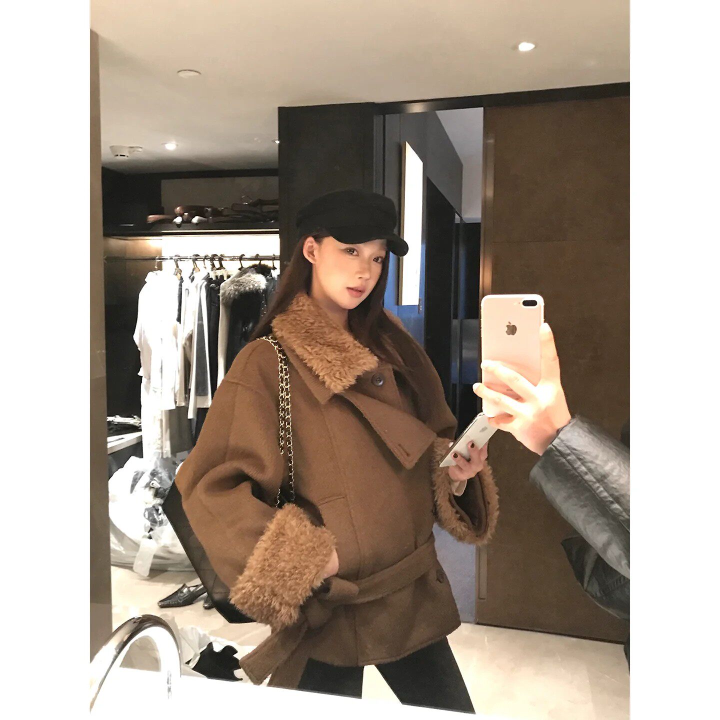 秋冬加厚咖色小个子毛呢大衣女