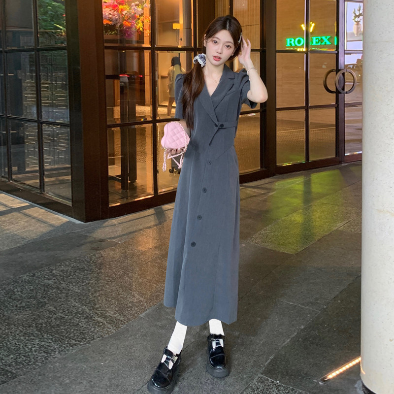 新款韩系学院风连衣裙子夏季高级感西装裙长裙套装