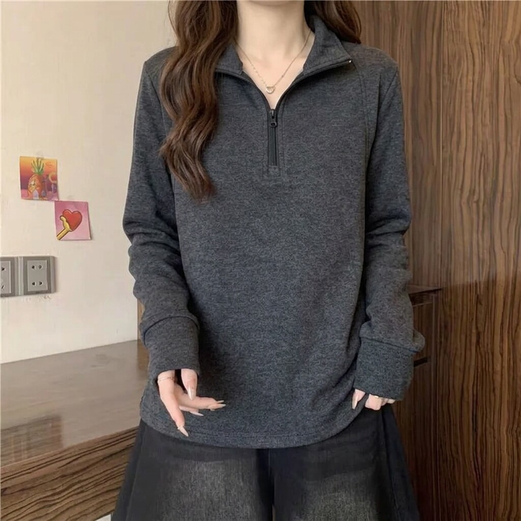 韩版半拉链翻领女卫衣春秋款