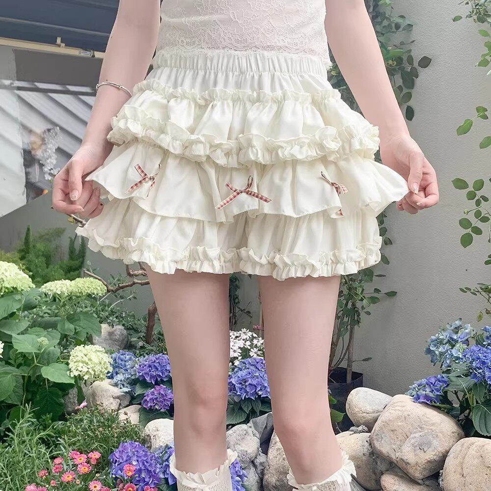 夏季白色蝴蝶结高腰显瘦蛋糕短裙