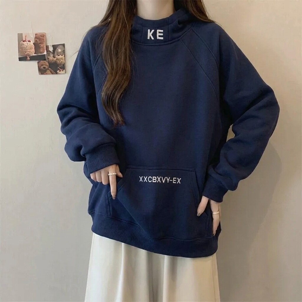 秋冬新款美式字母连帽宽松卫衣女