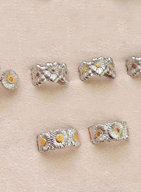 布吉拉提opera歌剧院意大利复古镶钻雏菊栀子花开口戒指纯银镀金