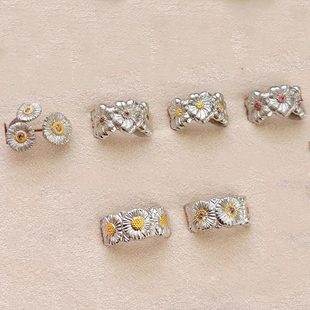 布吉拉提opera歌剧院意大利复古镶钻雏菊栀子花开口戒指纯银镀金