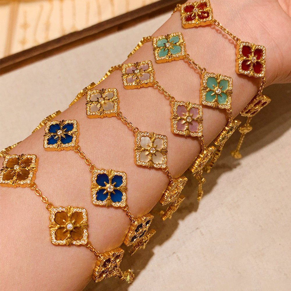 布吉拉提opera歌剧院四叶草五花手链女银18K金意大利复古轻奢原版