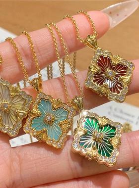 布吉拉提歌剧院opera双面拉丝四叶草项链镀18K金贝母天河石锁骨链