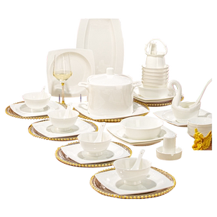 碗碟套装家用2025景德镇陶瓷高档釉下彩碗盘纯白骨瓷餐具套装乔迁