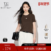 新款 咖色休闲上衣女 短袖 T恤2025秋季 雪歌XL301590A809修身 短款