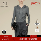 上衣女装 新款 银灰色修身 雪歌XK401016A281连帽长袖 T恤2025冬季