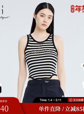 XG/雪歌XJ311005B299黑白条纹背心2025秋季新款绵羊毛内搭背心女