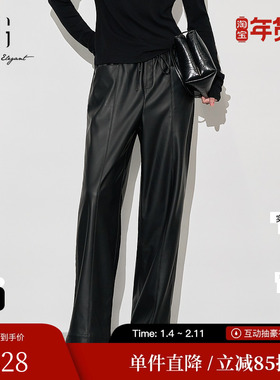 XG/雪歌XK402021A790黑色皮质休闲裤2025冬季新款高腰直筒长裤女