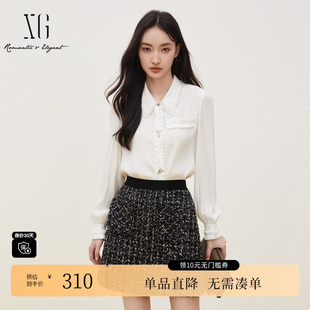 秋季 时尚 新款 通勤长袖 上衣女装 雪歌XJ321011A251白色休闲衬衫