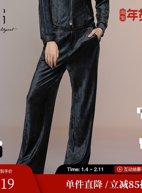 XG雪歌XK302008A428藏青色微弹休闲裤2025秋季新款宽松直筒长裤女