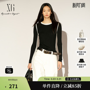 打底衣女 套头圆领醋纤修身 雪歌XL111030A290莱赛尔撞色针织衫