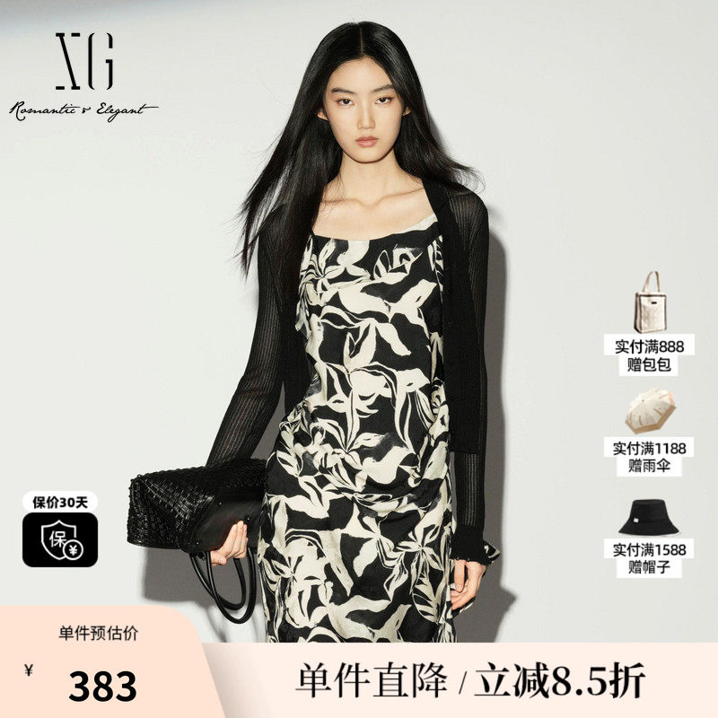 XG/雪歌XL211006A190黑色V领修身长袖毛针织衫薄款休闲开衫罩衫女
