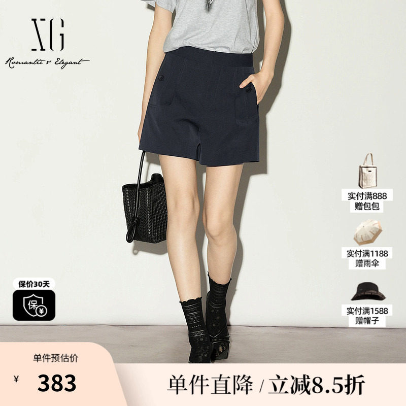 XG/雪歌XL202001A290黑色高腰A字休闲裤阔腿显瘦薄款西装短裤女装